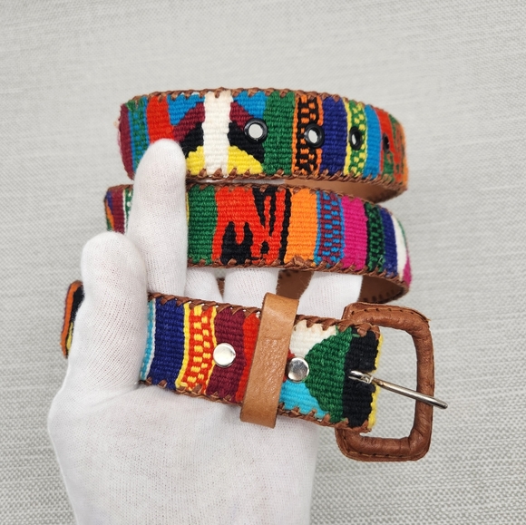 Unbranded Size 38 Belt Southwestern Boho Textile Leather Woven Hippie main image 11